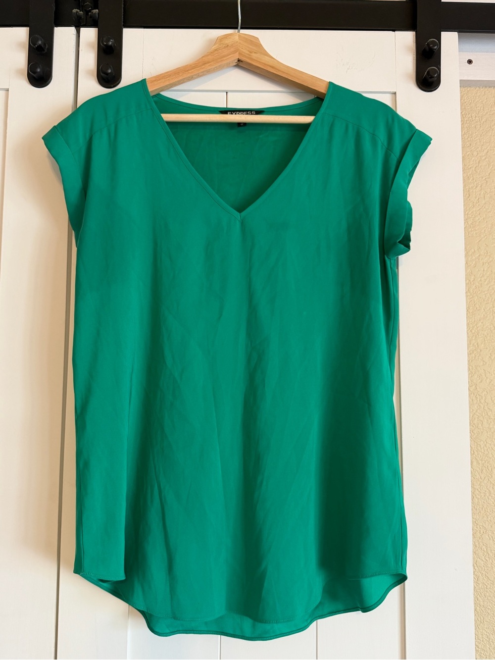 Express Emerald Green V-Neck Cap Sleeve Blouse Size S